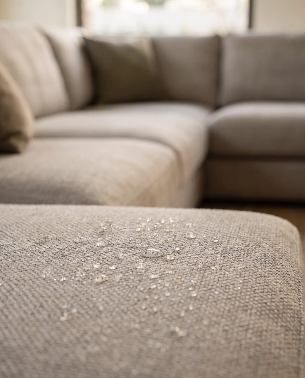 Spills simply bead away: close-up